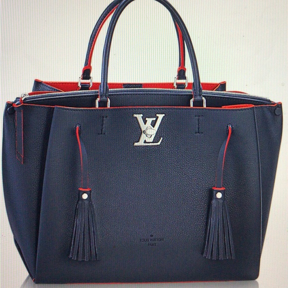LOUIS VUITTON Calfskin Lockmeto Marine Rouge Tote Top Handle Bag with Box - Picture 1 of 17